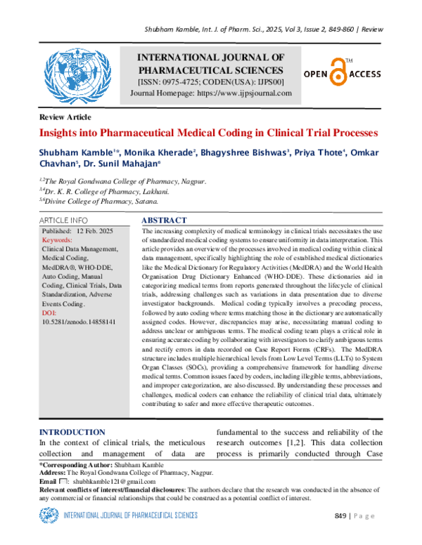 (PDF) Insights into Pharmaceutical Medical Coding in Clinical Trial ...