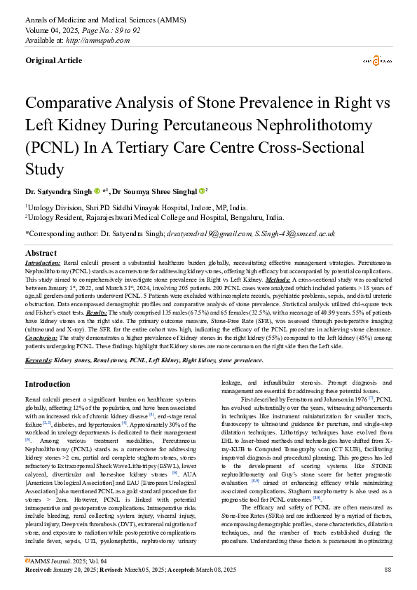 (PDF) Comparative Analysis of Stone Prevalence in Right vs Left Kidney ...