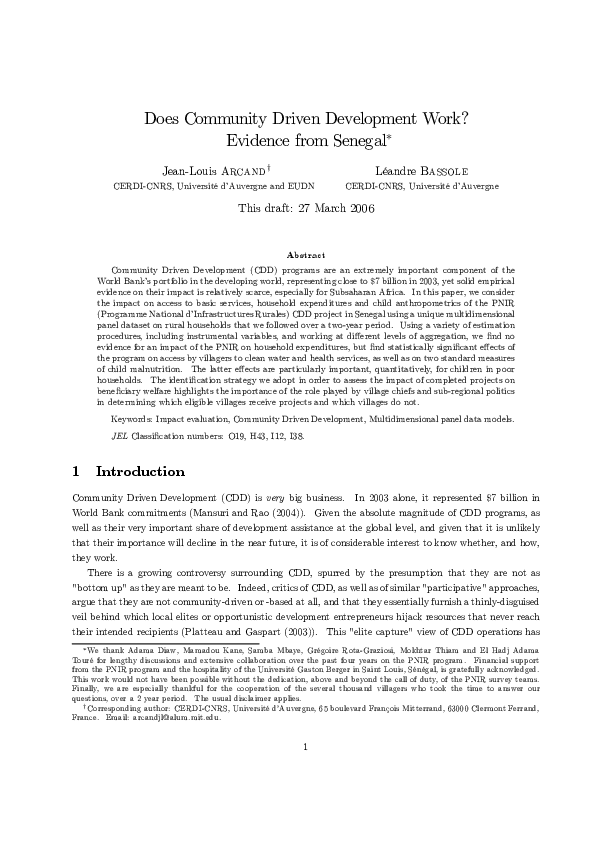 (PDF) Does Community Driven Development Work? Evidence from Senegal