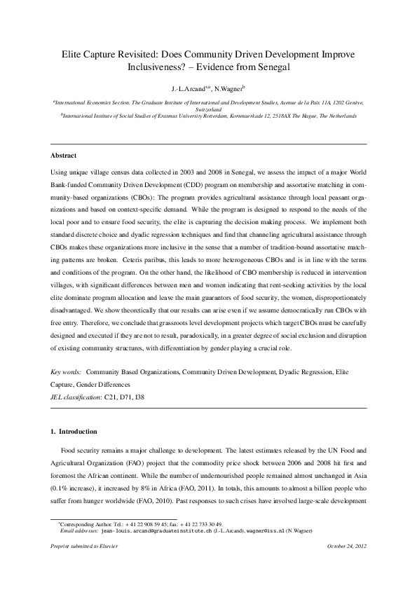 (PDF) Elite Capture Revisited: Does Community Driven Development ...