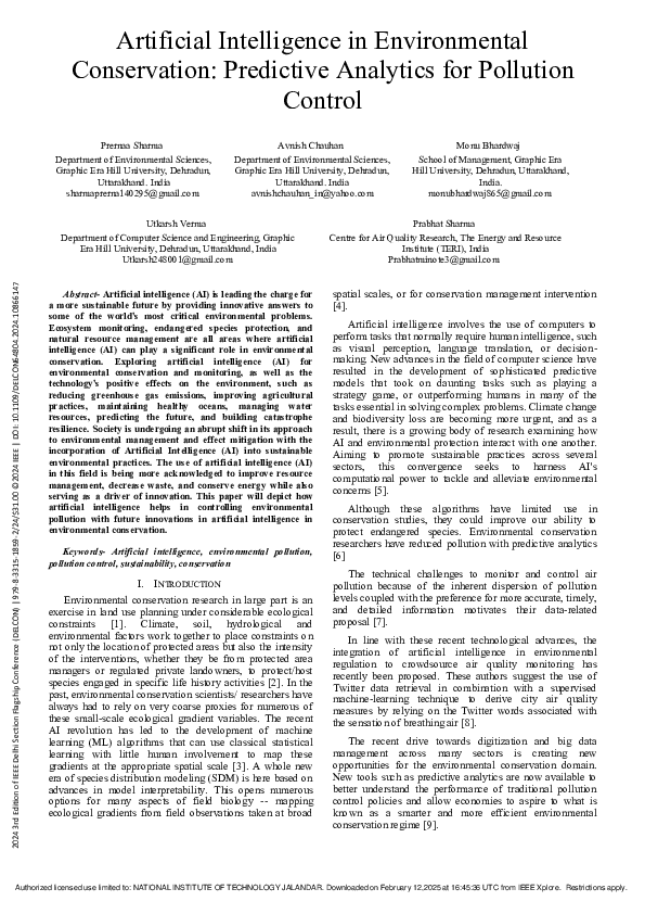 (PDF) Artificial Intelligence in Environmental Conservation: Predictive ...