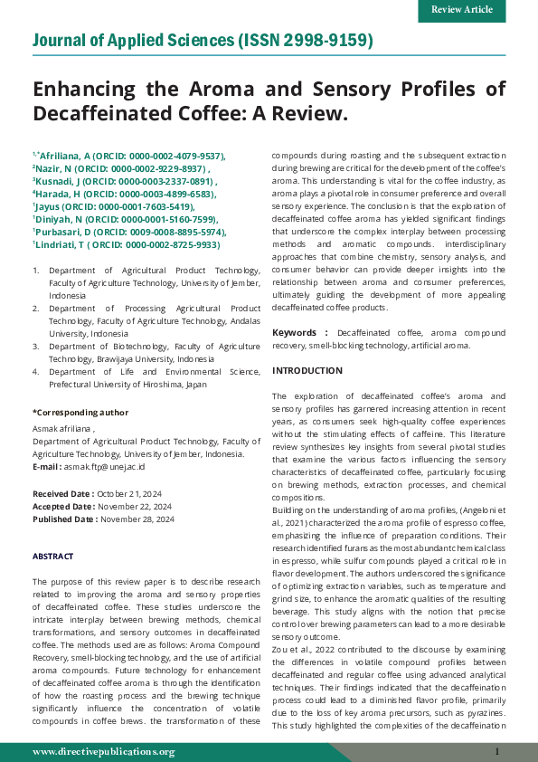 (PDF) Enhancing the Aroma and Sensory Profiles of Decaffeinated Coffee ...