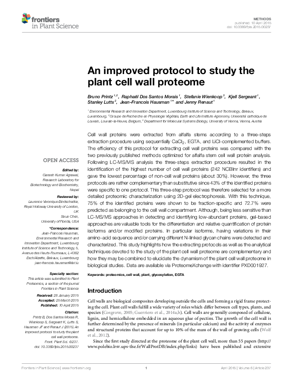 (PDF) An improved protocol to study the plant cell wall proteome