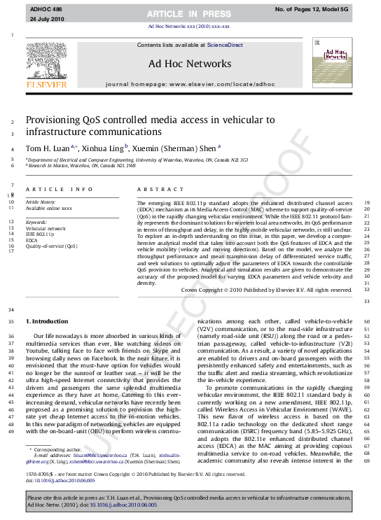 (PDF) Provisioning QoS controlled media access in vehicular to ...