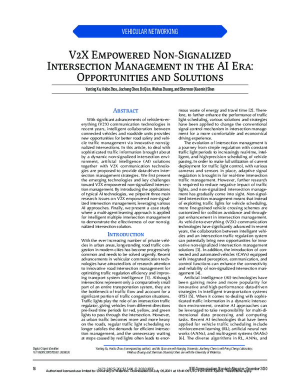 (PDF) V2X Empowered Non-Signalized Intersection Management in the AI ...