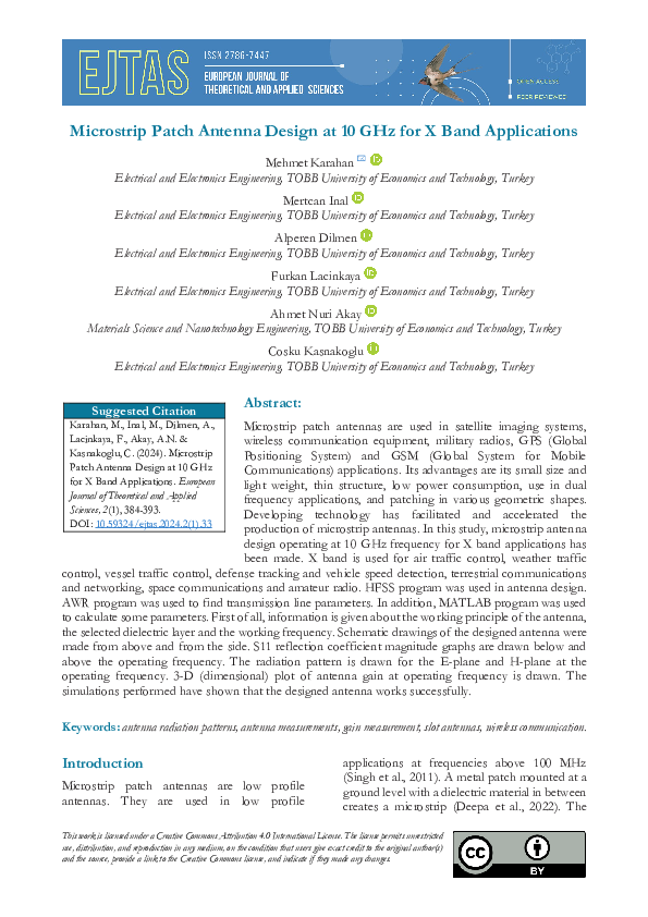 (PDF) Microstrip Patch Antenna Design at 10 GHz for X Band Applications