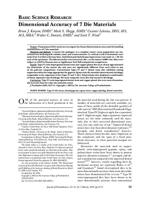 (PDF) Dimensional Accuracy of 7 Die Materials