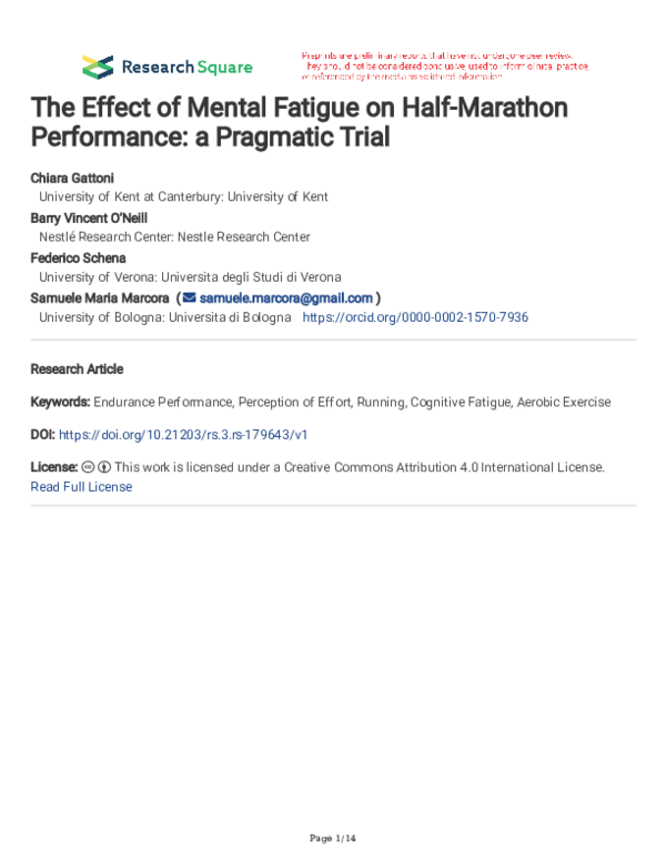 (PDF) The Effect of Mental Fatigue on Half-Marathon Performance: a ...