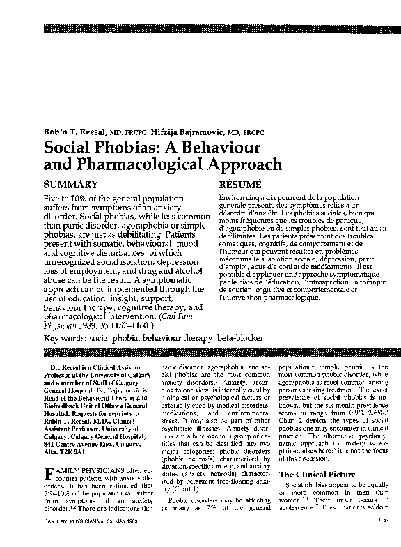 (PDF) Social phobias: behavioural and pharmacotherapy