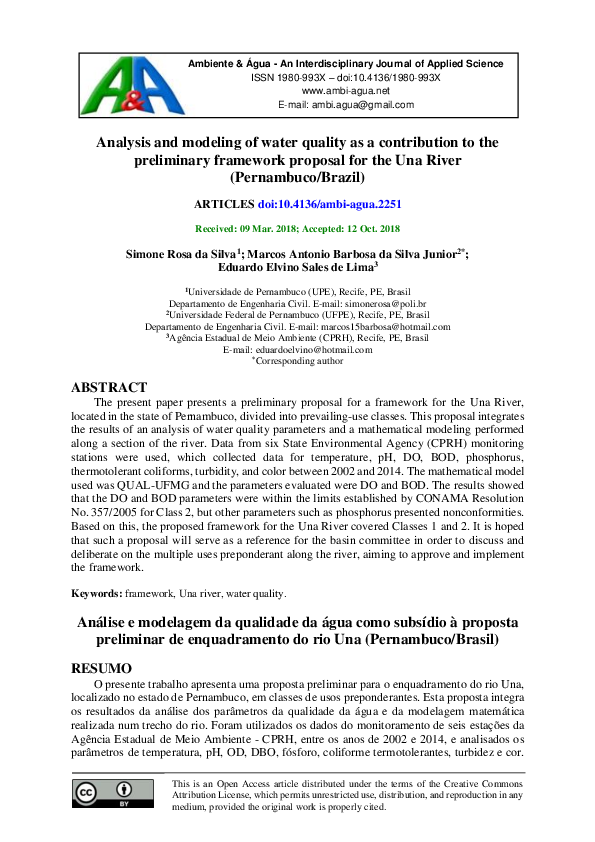(PDF) Analysis and modeling of water quality as a contribution to the ...