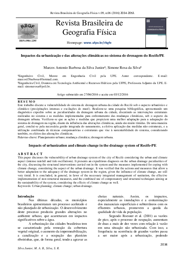 (PDF) Impacts of urbanization and climate change in the drainage system ...