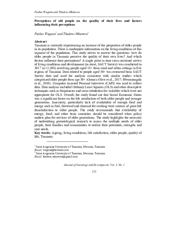 (PDF) Perceptions of old people on the quality of their lives and ...