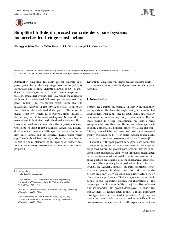 (PDF) Simplified full-depth precast concrete deck panel systems for ...