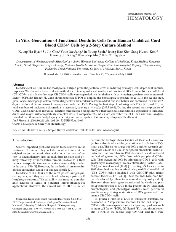 (PDF) In Vitro Generation of Functional Dendritic Cells from Human ...
