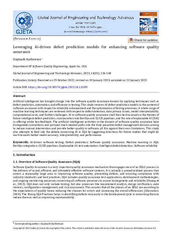 (PDF) Leveraging Ai-driven defect prediction models for enhancing ...