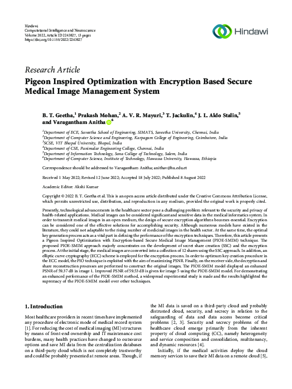 (PDF) Pigeon Inspired Optimization with Encryption Based Secure Medical ...