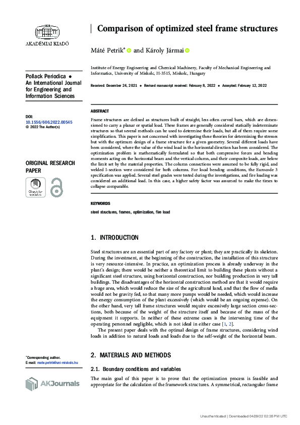 (PDF) Comparison of optimized steel frame structures