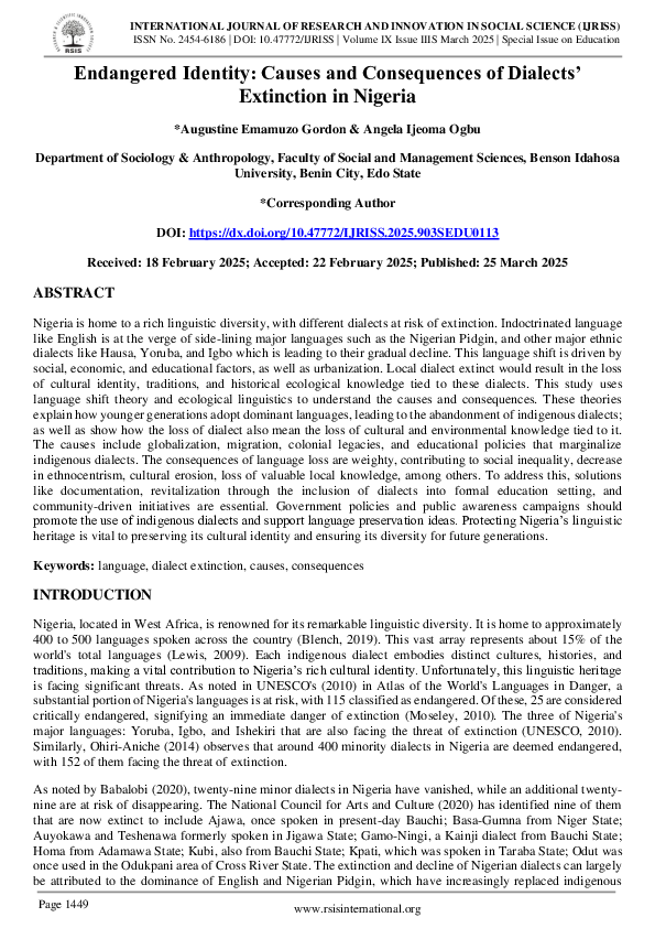 (PDF) Endangered Identity: Causes and Consequences of Dialects ...