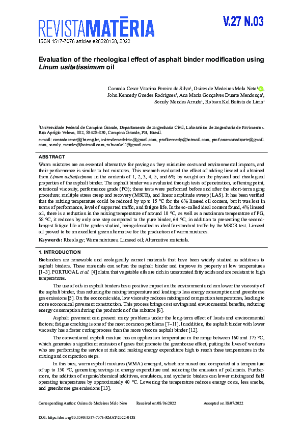 (PDF) Evaluation of the rheological effect of asphalt binder ...