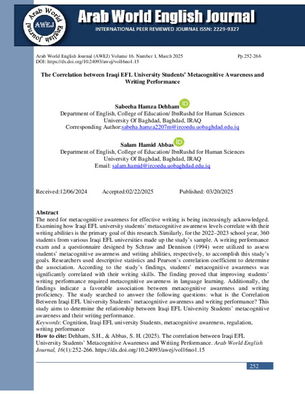 (PDF) The Correlation between Iraqi EFL University Students ...