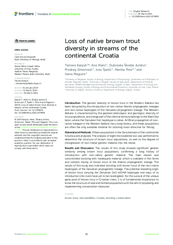 (PDF) Loss of native brown trout diversity in streams of the ...
