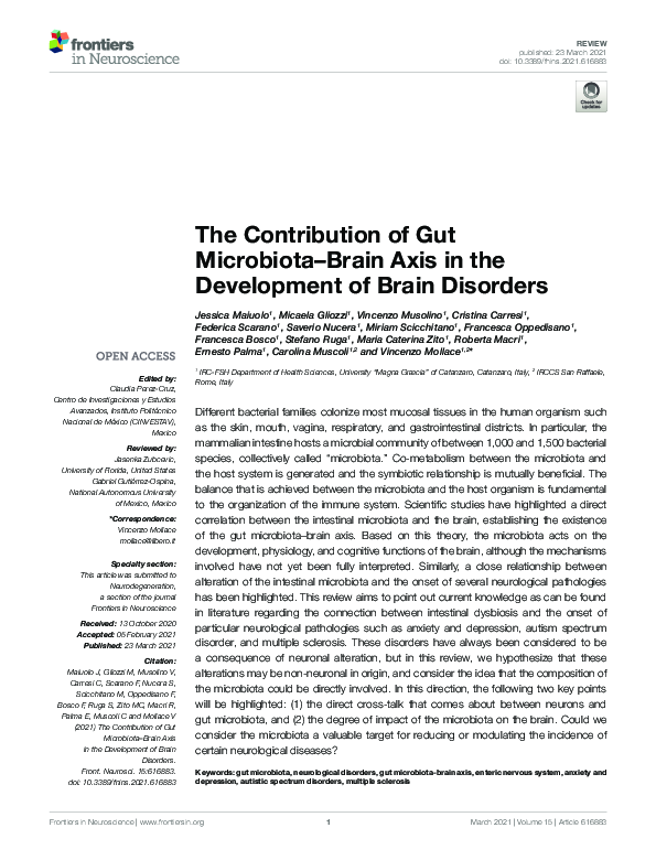 (PDF) The Contribution of Gut Microbiota–Brain Axis in the Development ...