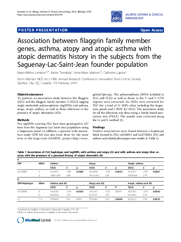 (PDF) Association between filaggrin family member genes, asthma, atopy ...