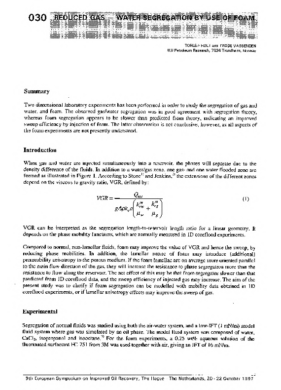 (PDF) Reduced Gas - Water Segregation by Use of Foam