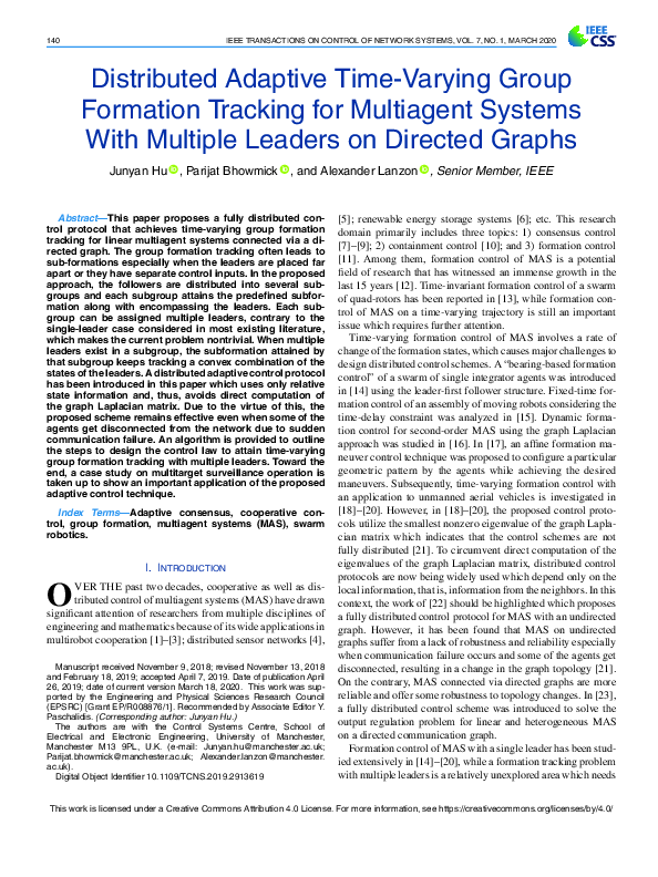 (PDF) Distributed Adaptive Time-Varying Group Formation Tracking for ...