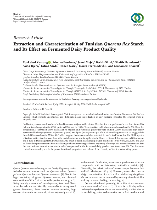 (PDF) Extraction and Characterization of Tunisian Quercus ilex Starch ...