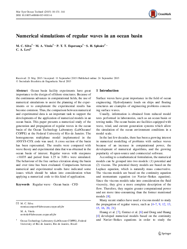(PDF) Numerical simulations of regular waves in an ocean basin