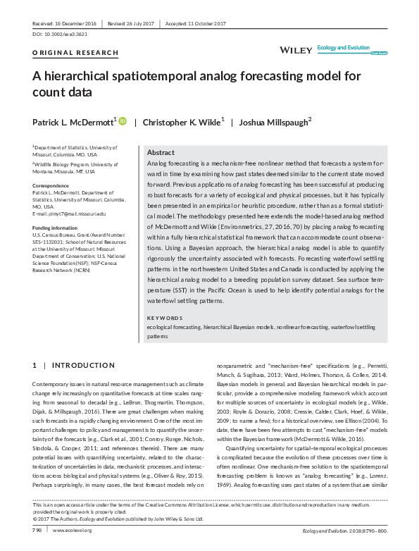 (PDF) A hierarchical spatiotemporal analog forecasting model for count data