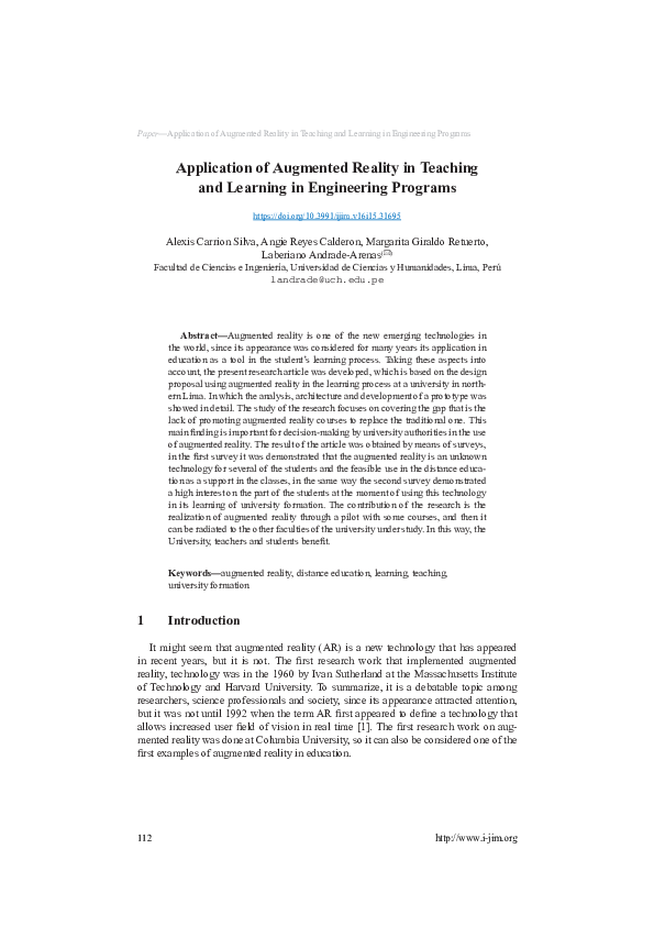(PDF) Application of Augmented Reality in Teaching and Learning in ...