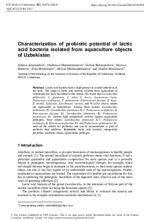 (PDF) Characterization of probiotic potential of lactic acid bacteria ...