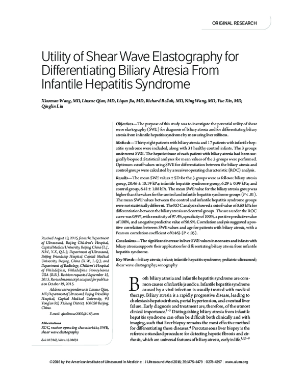 (PDF) Utility of Shear Wave Elastography for Differentiating Biliary ...