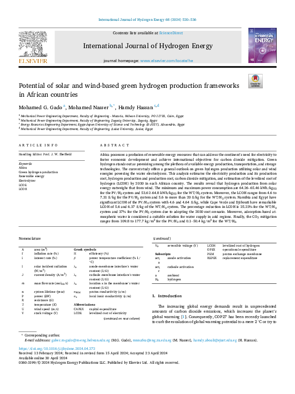 (PDF) Potential of solar and wind-based green hydrogen production ...