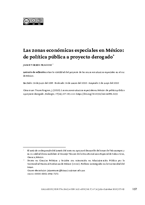(PDF) Las zonas económicas especiales en México: de política pública a ...