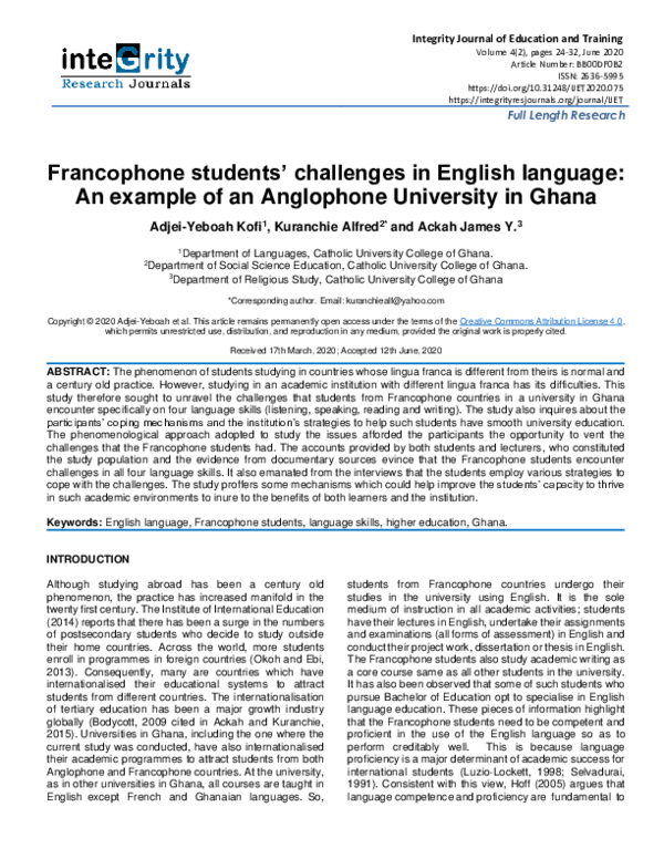 (PDF) Francophone students challenges in English language: An example ...