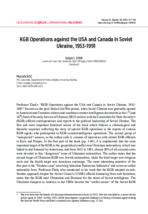 (PDF) KGB Operations against the USA and Canada in Soviet Ukraine, 1953 ...