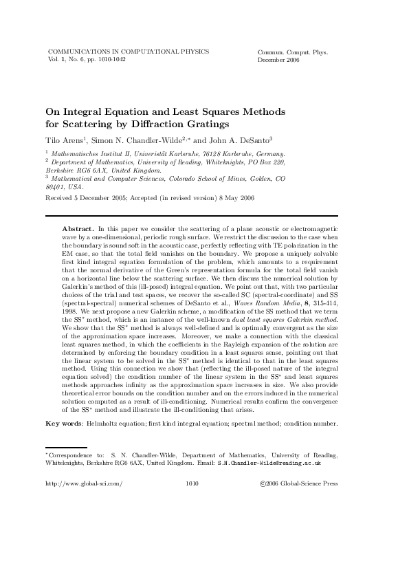 (PDF) On integral equation and least squares methods for scattering by ...