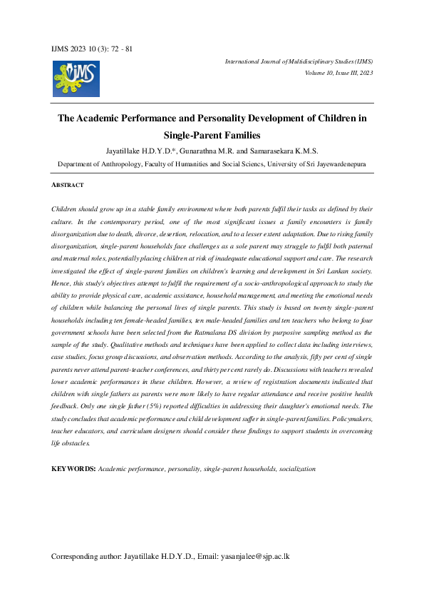 (PDF) The Academic Performance and Personality Development of Children ...