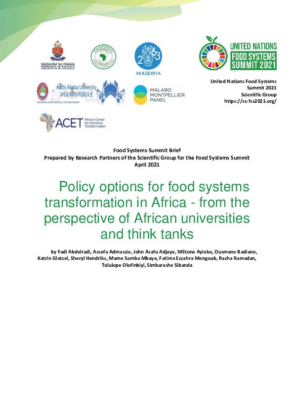 (PDF) Policy options for food systems transformation in Africa - from ...