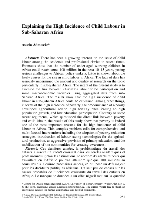 (PDF) Explaining the High Incidence of Child Labour in Sub–Saharan Africa