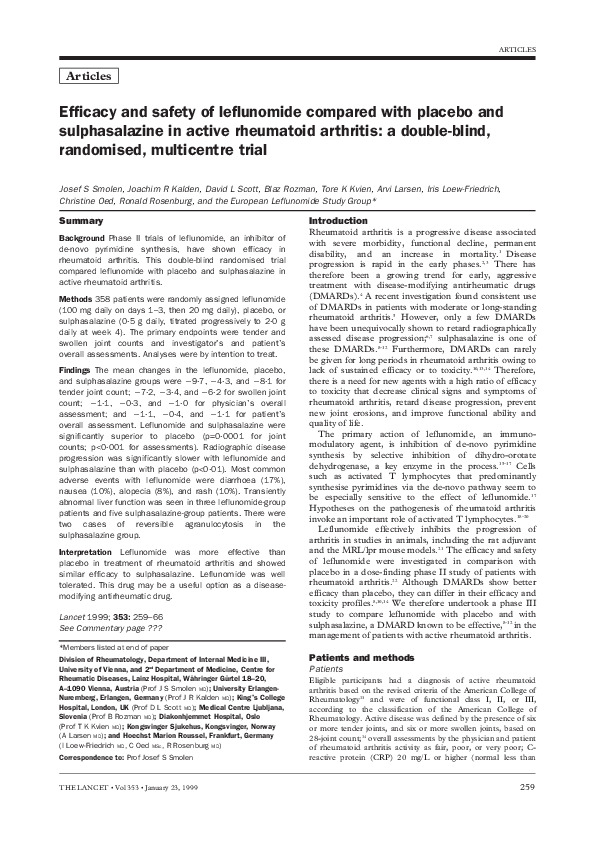 (PDF) Efficacy and safety of leflunomide compared with placebo and ...