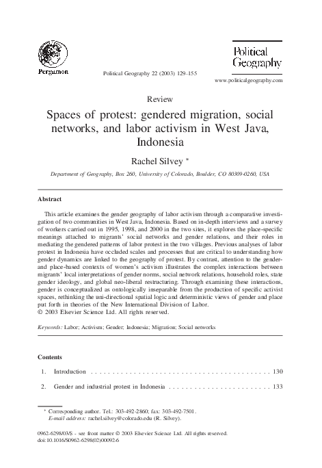 (PDF) Spaces of protest: gendered migration, social networks, and labor ...