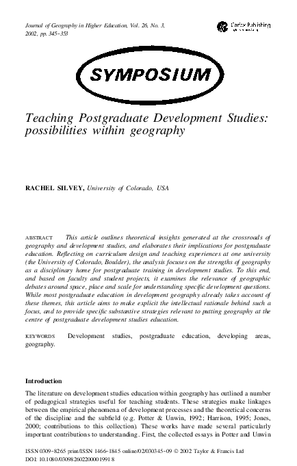 (PDF) Teaching Postgraduate Development Studies: Possibilities within ...