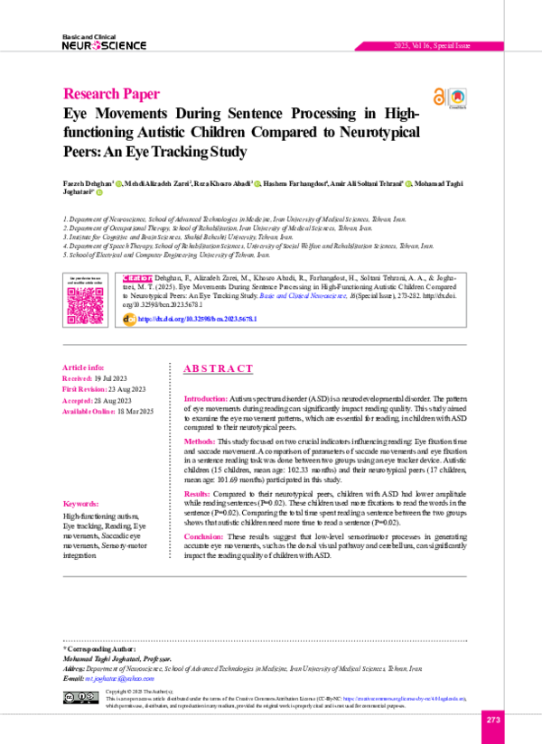 (PDF) Eye Movements During Sentence Processing in Highfunctioning ...