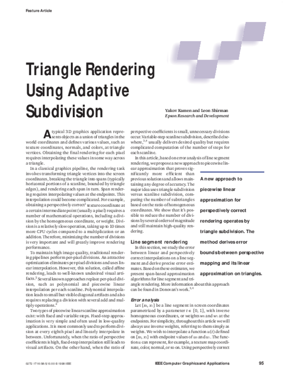 (PDF) Triangle rendering using adaptive subdivision