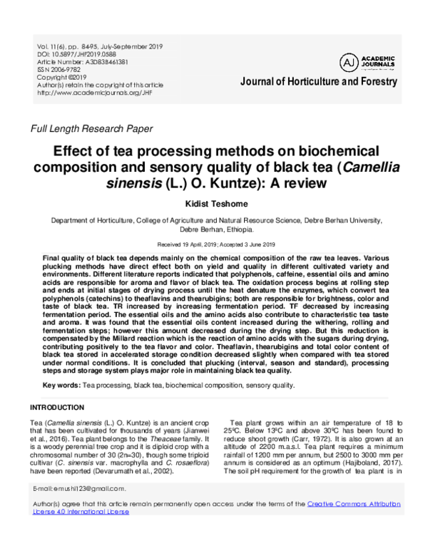 (PDF) Effect of tea processing methods on biochemical composition and ...