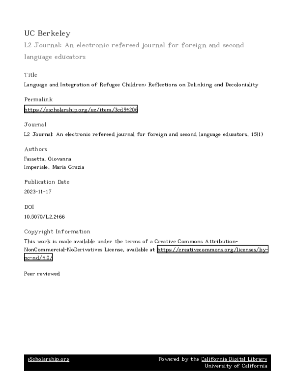 (PDF) Language and Integration of Refugee Children: Reflections on ...